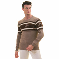 Pull en tricot côtelé à col rond pour homme, style automne-hiver, boutonné, grande taille, 100% laine, doublure en laine, fabriqué en Turquie