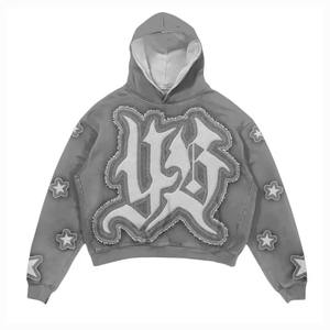 Survêtement en molleton délavé avec logo personnalisé, 100% coton, survêtement pour homme, streetwear, pantalon de survêtement évasé et sweat-shirt, survêtement pour homme - Product Image 6