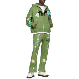 2025 meilleur survêtement en gros pour hommes vente à chaud Logo personnalisé hommes survêtements 2 Pc Logo personnalisé lavage à l'acide pantalons de survêtement évasés - Product Image 4