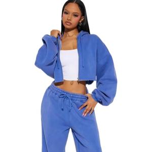 Ensemble sweat à capuche et jogger pour femmes survêtement sérigraphié personnalisé grande taille tissu d'hiver polaire en poly mélangé respirant pour femmes - Product Image 1