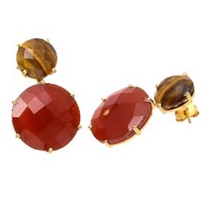 มาใหม่สีแดงนิลและเสือตาพลอย925เงินสเตอร์ลิงรอบรูปร่างต่างหู - Product Image 1