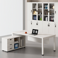 Bureau de direction moderne en forme de L avec armoire latérale, bureau de direction de luxe blanc pour la salle du PDG