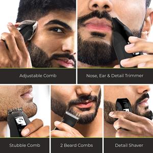 Kit de toilettage tout-en-un 8 pièces à piles au lithium, étanche IPX7, tondeuse, rasoir, tondeuse à barbe et peignes à barbe, noir - Product Image 2
