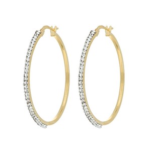 Pendientes de Aro Redondos de Cristal Blanco de Alta Calidad al por Mayor, Chapados en Oro Amarillo de 18K, Plata de Ley 925, 30mm - Product Image 1