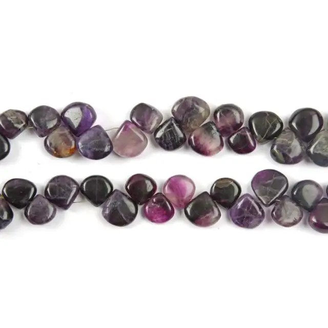 Manik-manik batu permata fluorit ungu alami bentuk hati manik-manik halus buatan tangan untuk membuat perhiasan