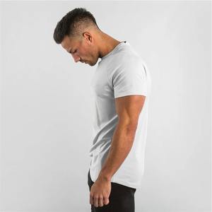 Vêtements de sport d'été à la mode pour hommes T-shirts serrés unis T-shirts de fitness à manches courtes en coton uni Maillot blanc de sport de grande taille - Product Image 6