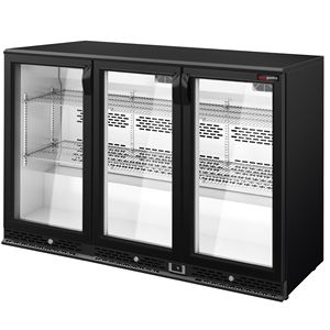 Commercial Back Bar Cooler PREMIUM PLUS - 1350mm - 330L - with 3 <b>glass</b> <b>hinged</b> <b>doors</b> - Black - Product Image 4