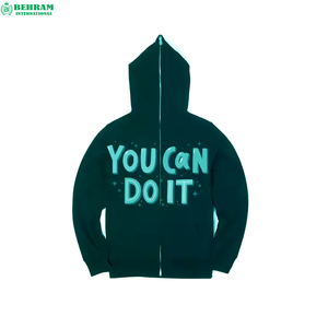 Sweat à capuche zippé intégral avec logo personnalisé, en molleton délavé/éponge française, unisexe, séchage rapide, respirant, impression en relief - Product Image 3