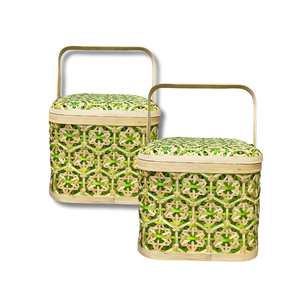 PANIERS DE RANGEMENT EN BAMBOU multifonctionnels et fabriqués à la main Panier de rangement pour fruits avec joli motif floral Idéal pour le rangement et la décoration - Product Image 1