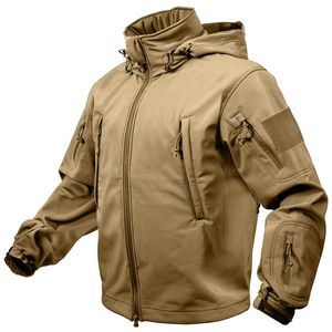 Chaqueta Táctica Softshell Color Coyote Marrón con Capucha, Múltiples Bolsillos y Parche de Velcro - Product Image 1