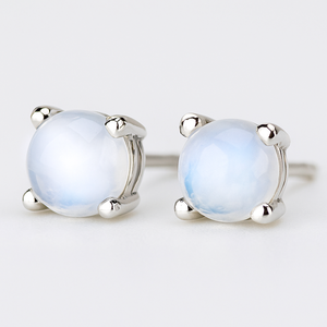 Pendientes de Plata de Ley con Baño de Rodio y Piedra Lunar Arcoíris Natural Romántica para Compromiso, Boda o Aniversario - Product Image 1