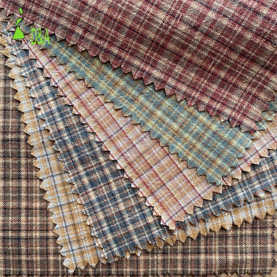 Premium Organic Woven 150GSM Yarn Dyed Plaid Fabric Vintage Washed 100% Cotton for Cheongsam Shirt Tablecloth Home Textile