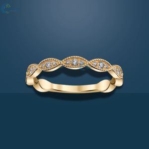 Anillo de eternidad de moissanita de filigrana Marquesa vintage en oro blanco sólido de 14 quilates elegante banda de boda apilable para mujer - Product Image 5
