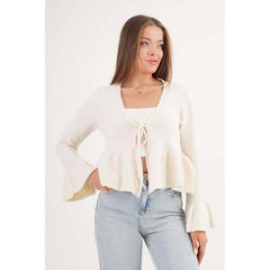 Cardigan blanc cassé pour femme avec détail volanté à nouer sur le devant – Vente en gros - Product Image 5