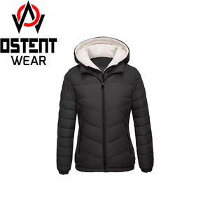 Veste matelassée noire solide personnalisable en gros pour hommes femmes tissu en toile manteau d'hiver à capuche dissimulable nouvel état - Product Image 1