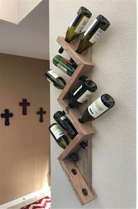 Casier à vin en zigzag en bois vintage rustique innovant Organisateur de porte-bouteille de vin mural avec fermeture ouverte - Product Image 2