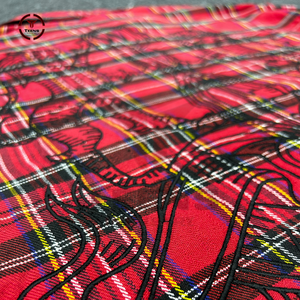 Chemise décontractée à manches longues en coton lavé rétro de haute qualité, sur mesure, style streetwear, avec chemise en flanelle à carreaux ornée de strass - Product Image 4