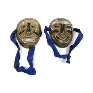 Masque en laiton rigolos et pleureurs, rouge, lot de 2, fournisseur en gros indien, masque en laiton pour fête décorative - Product Image 3