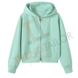 Sudadera Corta Extra Grande para Mujer, 350GSM, 100% Algodón Felpa, Cierre de 2 Vías, Color Gris Liso - Product Image 5