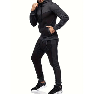 Survêtements de sport décontractés pour hommes avec logo personnalisé, 100% coton, veste légère, pantalon, fermeture éclair, capuche, coupe-vent - Product Image 3