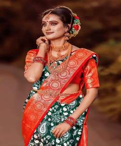 Sari de rayón de seda de encaje Organza con reflejos de tejido para ropa de fiesta y temporada de bodas - Product Image 1