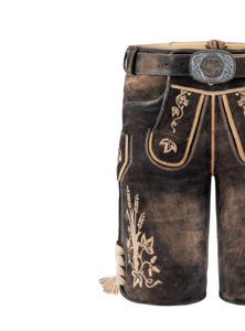 Pantalones de cuero Lederhosen Pantalones cortos clásicos con bordado corto Pantalones cortos bávaros de cuero de ante de cabra para hombres - Product Image 6