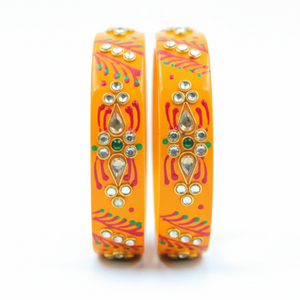กำไลข้อมือแบบ Kundan สีส้ม ของสะสมทางวัฒนธรรม เครื่องประดับอินเดียแบบดั้งเดิม - Product Image 3