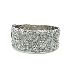 Bracelet jonc plaqué argent sterling 925 massif incrusté de diamants taille ronde pour bijoux de mode pour femmes - Product Image 5