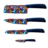 Set Pisau Dapur Keramik Premium Tahan Lama, Desain Ambidextrous, 5 Set, Pisau Koki Jepang untuk Memasak di Rumah