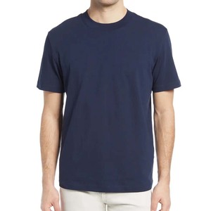 Camiseta de cuello redondo para hombre, camisa de aspecto informal con logotipo personalizado de la empresa, estampado de texto, color negro y azul marino - Product Image 2