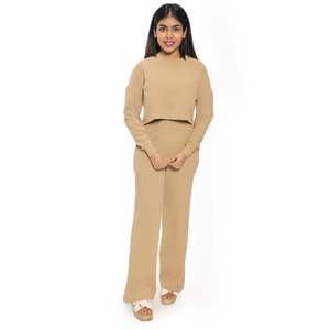 ชุดเสื้อถักแขนยาวผ้าโพลีเอสเตอร์ผสมชุดเข้ารูปคอกลมและกางเกงขายาวใส่ได้ทุกวัน - Product Image 1