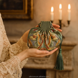 高級手作り100%シルク絹織刺繍ジュエリーポーチ |   オリエンタルアートギフトバッグ - Product Image 1