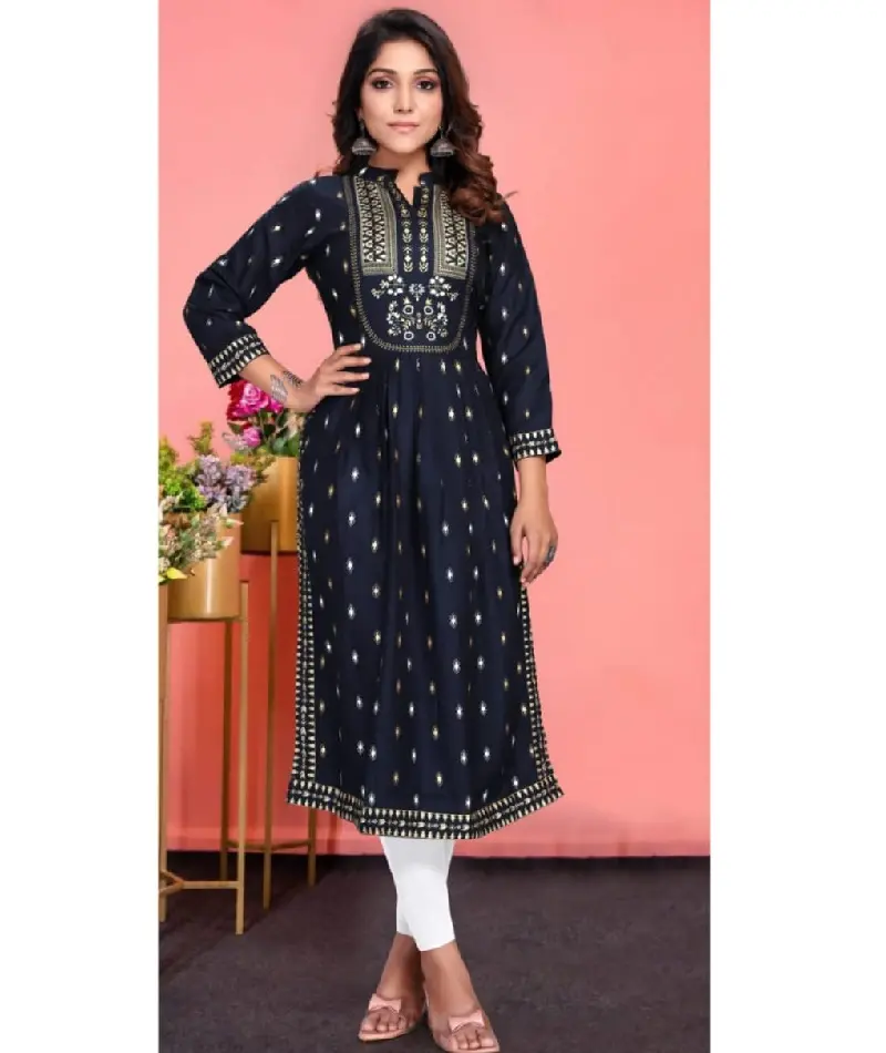 Kurtis de rayón con estampado de estilo indio y pakistaní para ropa informal y función de Festival Fancy Kurtis Indian Salwar Kameez