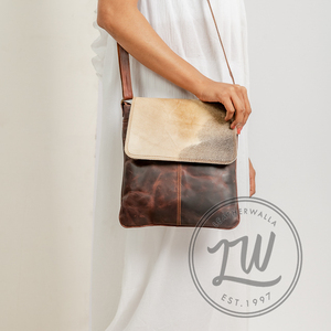 LW Custom Sac à bandoulière en cuir véritable pour femme Noir Marron Frange Sangle unique Vintage Bohemian Handbag Purse 'Hair Bag' - Product Image 1