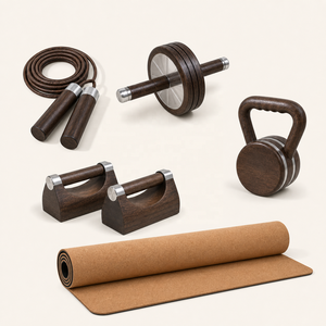 Kit d'entraînement de force premium pour la maison, ensemble d'équipements de fitness en bois, <span class=keywords><strong>kettlebell</strong></span>, rouleau abdominal, barres de pompes, corde à sauter, tapis de yoga en liège - Product Image 4