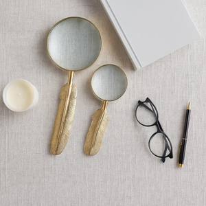 Juego de 2 lupas de mano con mango de plumas doradas, lupa de lectura, accesorio decorativo para escritorio de oficina, regalo de lujo para el hogar y estudio - Product Image 1