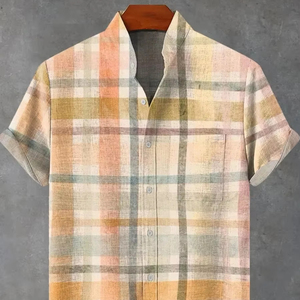 Polo informal fresco y cómodo de verano para hombre 2025, camisa de manga corta con patrón Irregular, camisa de moda con botones de lino estampados - Product Image 4