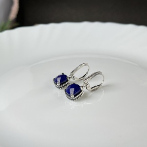 Pendientes minimalistas de lapislázuli de Plata de Ley 925, regalo de joyería de piedra azul clásica para mujer - Product Image 3