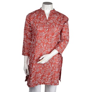 คุรตีผ้าฝ้ายพิมพ์ลายสำหรับผู้หญิง - สีสนิม - Product Image 3