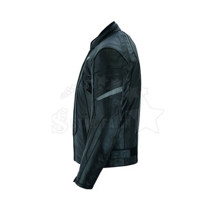 Blouson de moto confortable pour homme, col montant, logo frontal, en cuir de vachette, écologique, respirant, mode hiver, idéal pour l'extérieur - Product Image 2
