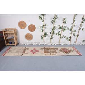 Vintage Turkish Kilim Beige Wool <b>Rug</b> 2.5' X Classic Flat Weave Jacquard Patchwork Classic Rectangle <b>Jute</b> Hallway <b>Rugs</b> Latex - Product Image 1