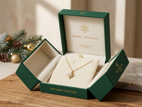 Boîte à bijoux de luxe personnalisée en papier artistique de Noël, verte, à double porte, avec logo en feuille d'or, insert en velours, pour ensemble collier et boucles d'oreilles, vente en gros