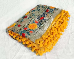 ผ้าคลุมไหล่แบบอินเดียลายปักฟุลคารีสำหรับผู้หญิง ผ้าคลุมไหล่ฟุลคารีแบบหนา ผ้าคลุมศีรษะแบบฮิญาบ  สินค้ามาใหม่ สำหรับงานปาร์ตี้และงานแต่งงาน - Product Image 6