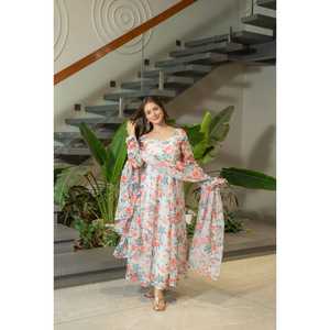 LANZANDO NUEVO VESTIDO DE FIESTA CON PENT & DUPATTA TELA DE ORGANZA SUAVE PURA CON ESTAMPADO FLORAL - Product Image 1