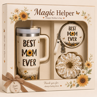 Coffret cadeau personnalisé pour la fête des mères avec gobelet, portefeuille, chouchou pour cheveux et tasse en acier inoxydable