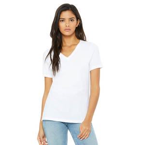 6405 Bella toile femmes col en v jersey t-shirt manches courtes moderne coupe décontractée 100% coton t-shirt respirant - Product Image 1