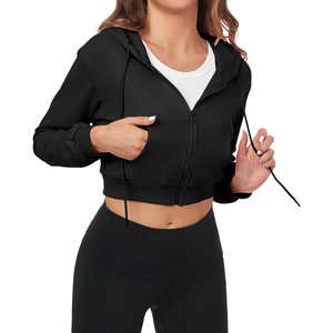 <b>Crop</b> <b>Top</b> Hoodie Custom Logo Design Zipper Hoodie Drawstring Hoodies High Quality - Product Image 3