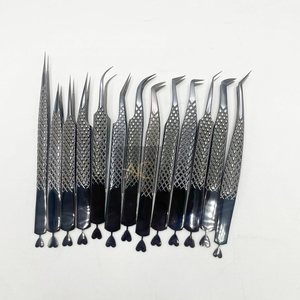 Juego de pinzas para extensiones de pestañas de acero inoxidable sólido profesional de alta calidad, punta de fibra de Plasma negra, agarre de diamante sostenible - Product Image 2