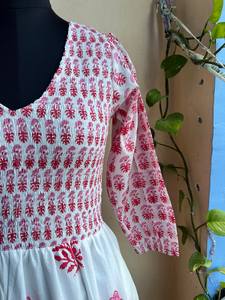 Hand Block Printed 100% Cotton Indian Dress Long <b>Tunics</b> Gown with Embroidered Casual Style and Decorations - Product Image 6