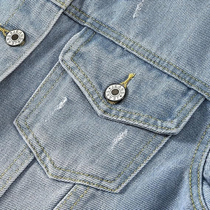 Veste en jean décontractée pour femme en tricot de haute qualité, populaire, en gros, bleu, manches longues, grande taille, 100% coton respirant - Product Image 3